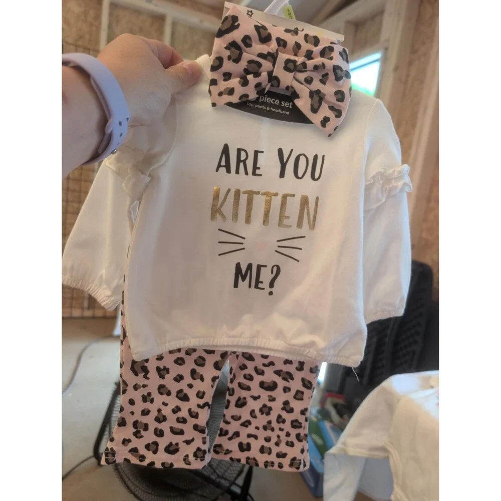 Adorable Baby Starters 3-Piece Set with Leopard Print Pants & Headband